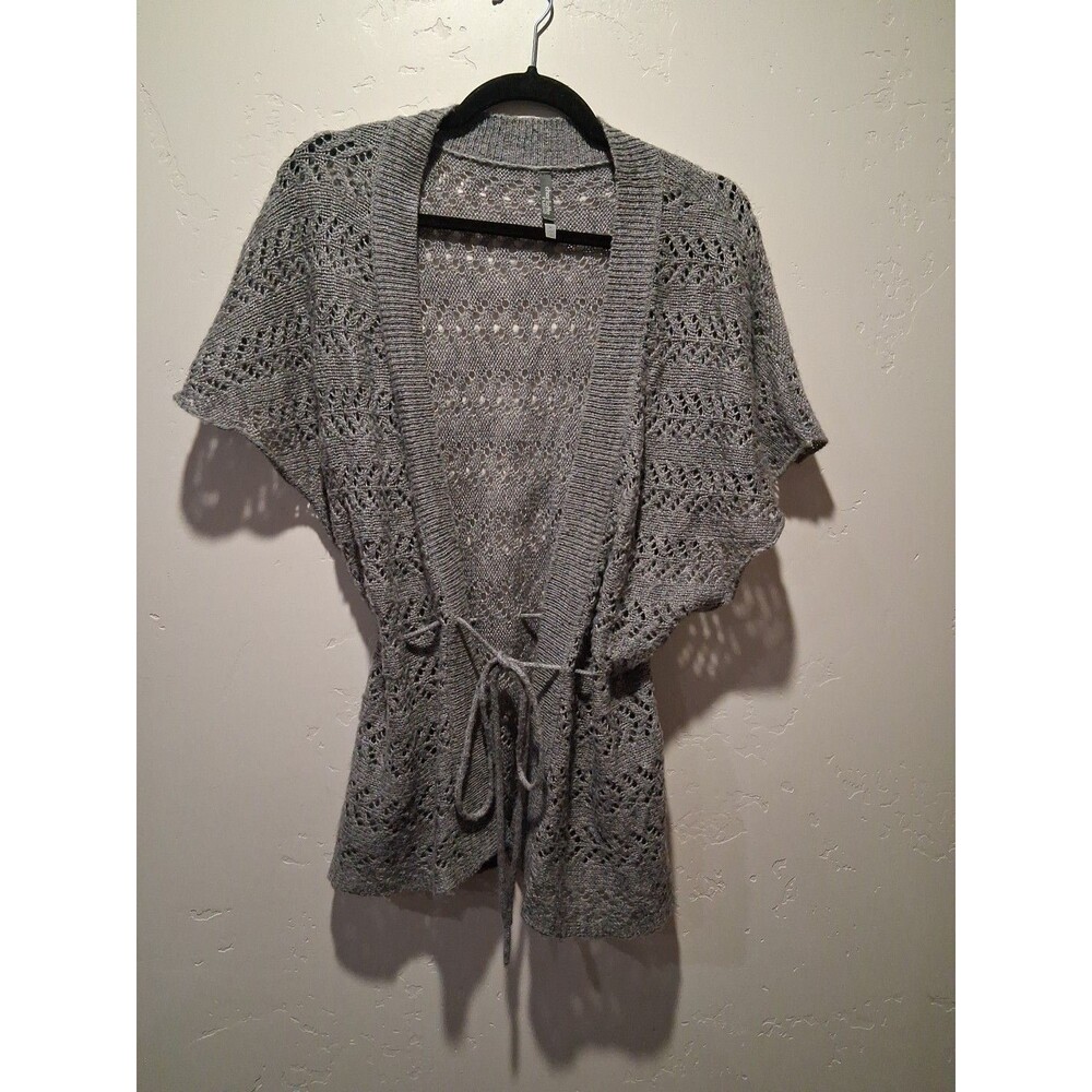 Charlotte Russe Cardigan Wmn's Size M Gray Open Knit Batwing Tie Waist Boho Y2K